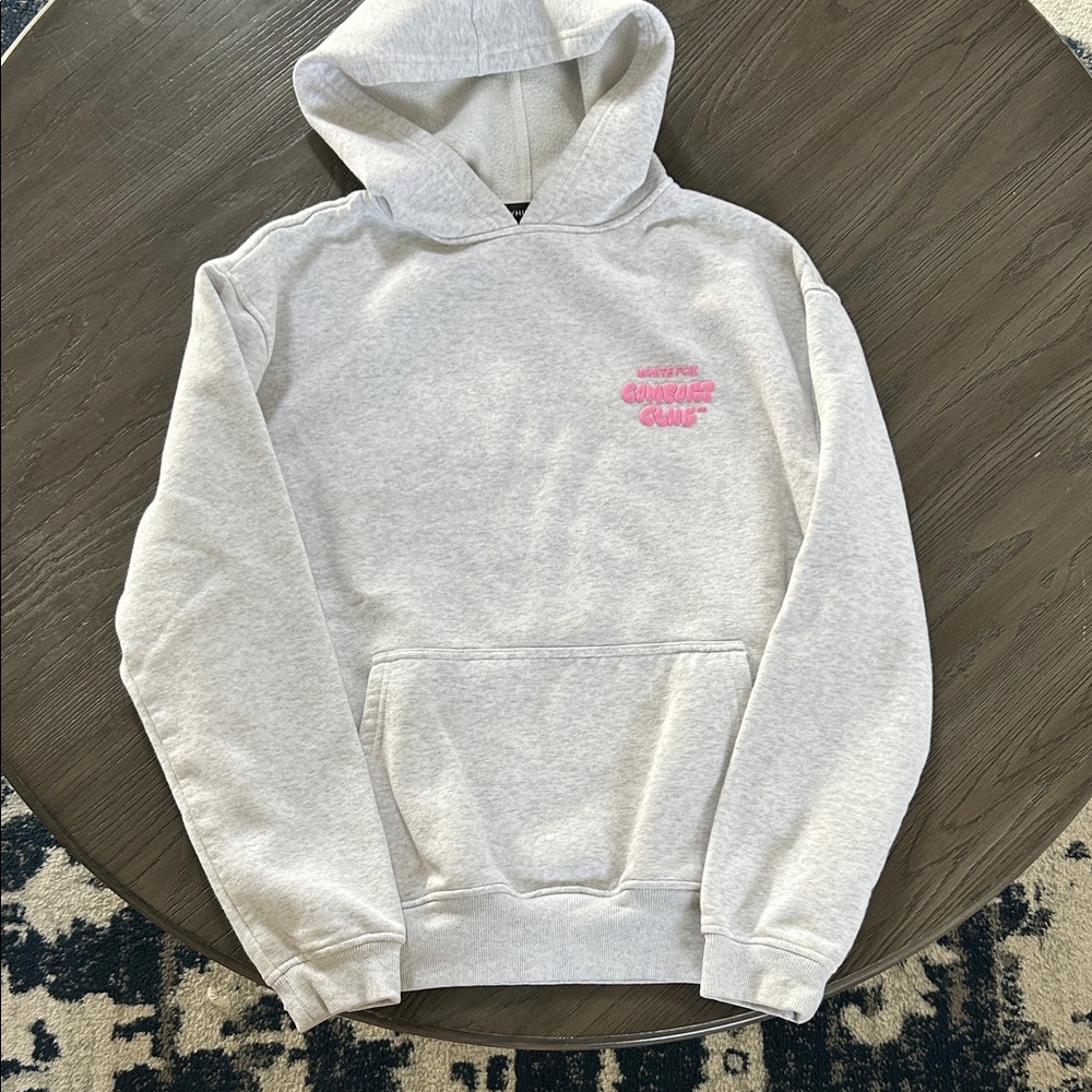 White Fox Boutique Gray Hoodie with Pink Logo